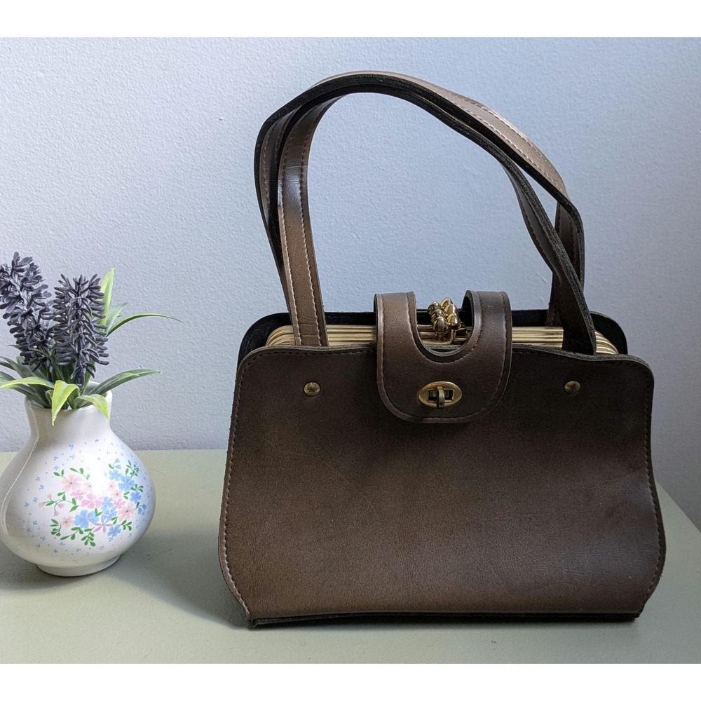 Vintage 1960s Dover Brown leather Accordion Handbag 3 Compartment Purse